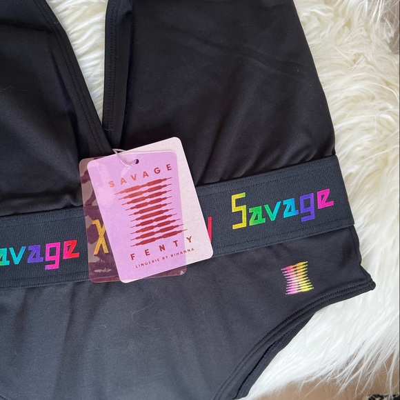 Savage X Fenty Forever Savage Black Caviar Rainbow Logo Waistband Bodysuit - Picture 4 of 10